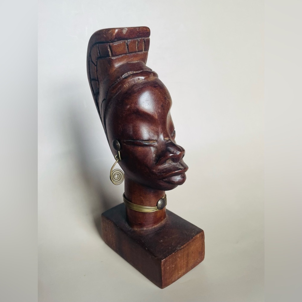 Hand-Carved Dark Wood Female Bust